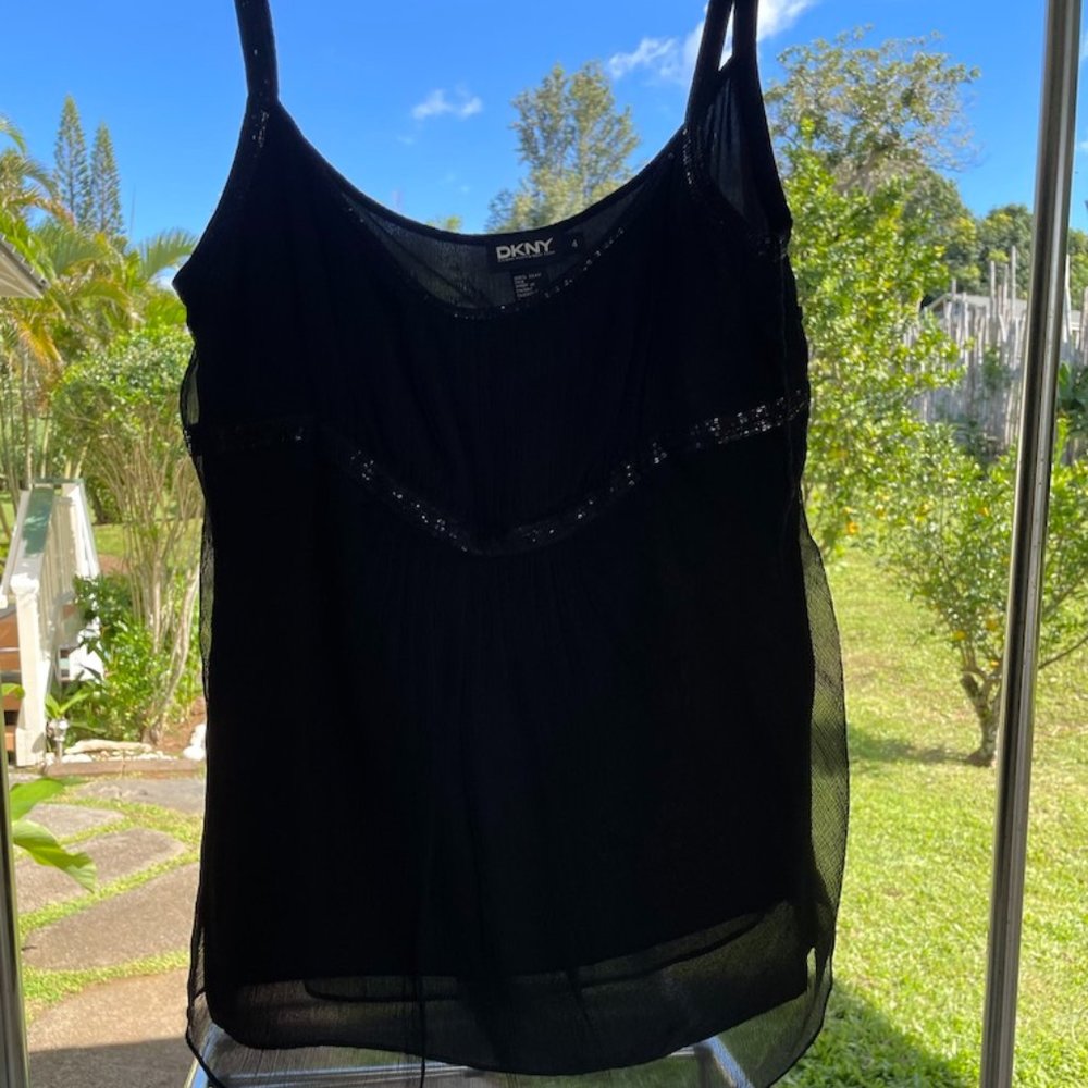 DKNY Silk & Sequin Black Tank